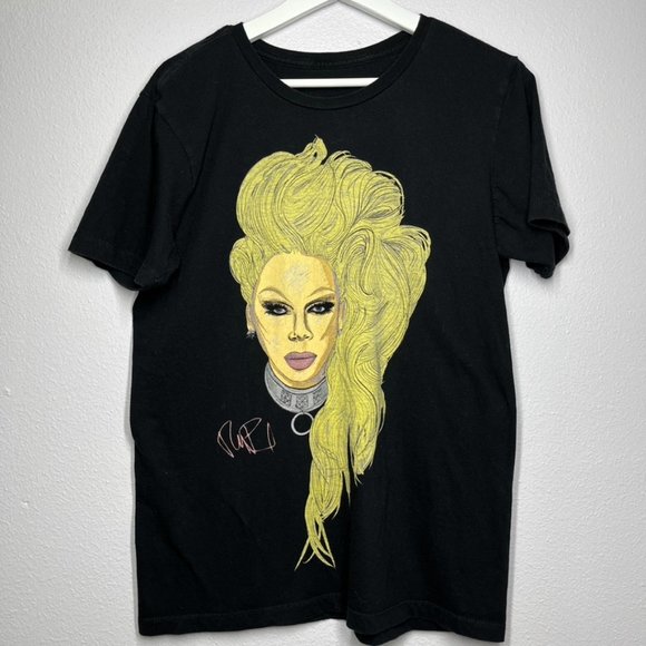 RuPaul Blonde Portrait Graphic Drag Race Tee Cotton T Shirt Black - Picture 1 of 3